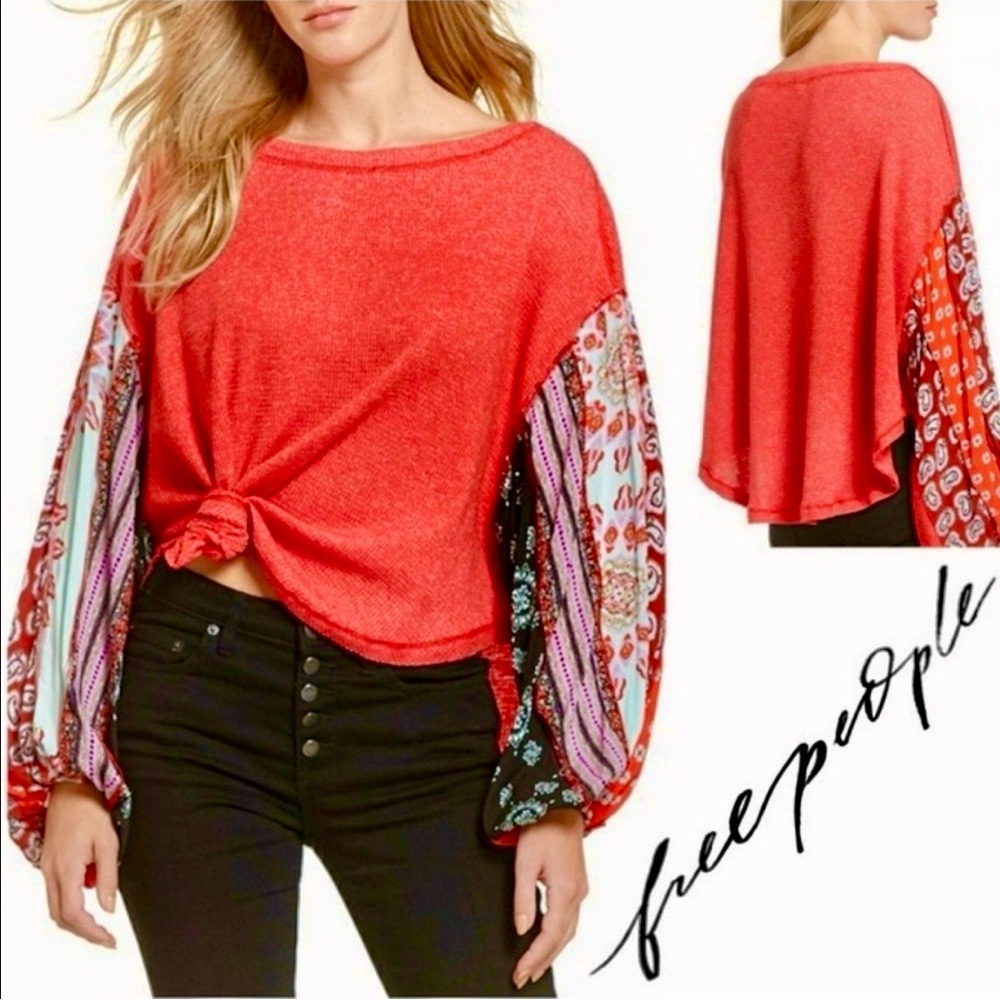 Free People Blossom Thermal OVERSIZED Top size small balloon sleeves